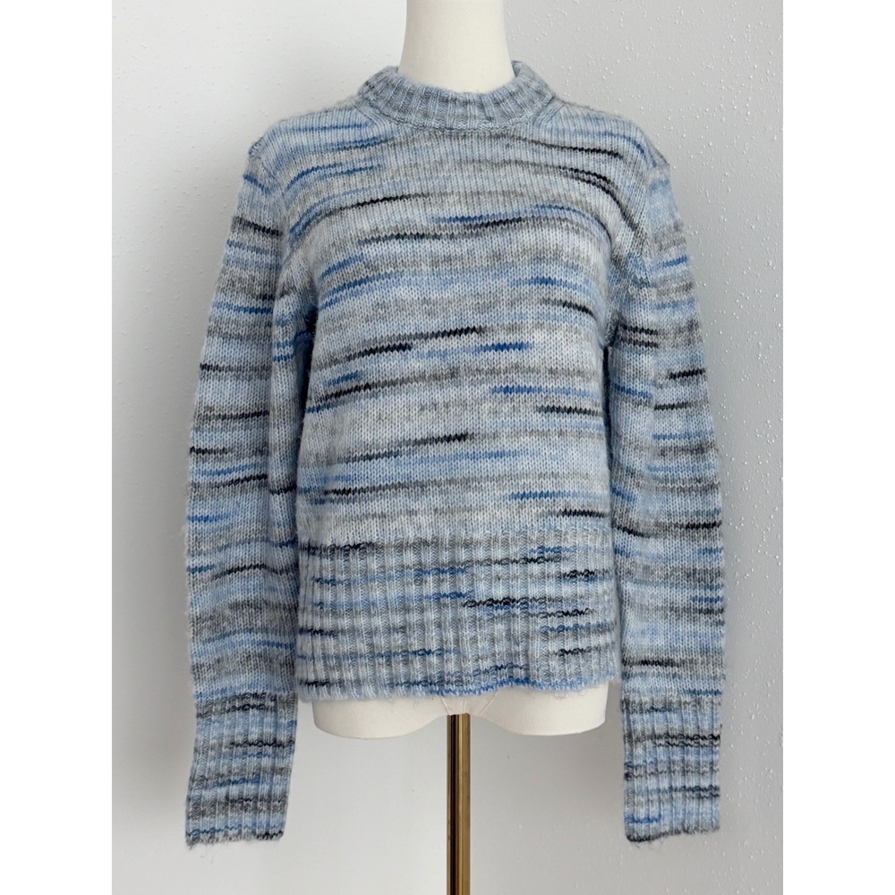 French Connection Blue Space Dye Striped Knit Sweater Cozy Preppy NWT (M)